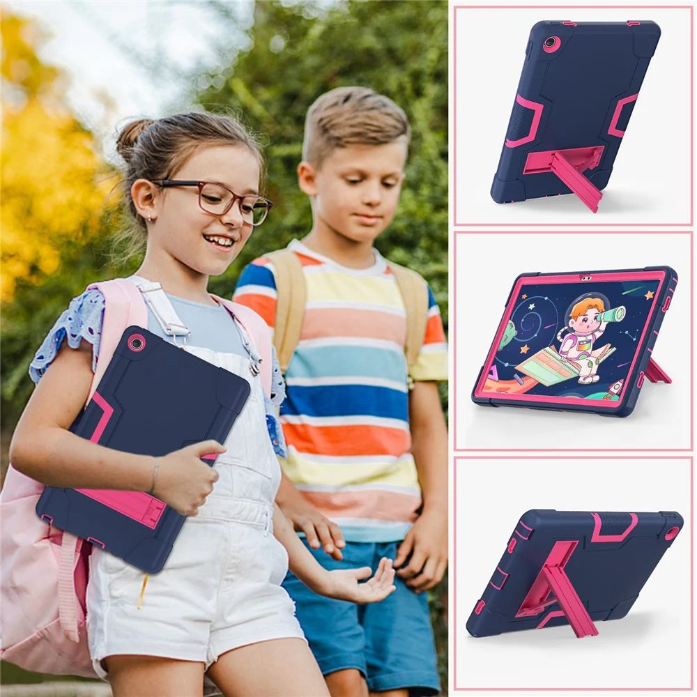 For Lenovo Tab M10 Plus (3rd Gen) / Xiaoxin Pad 2022 10.6 inch 125FU / 128FU Protective Case Robot Pattern Silicone+PC Tablet Anti-Scratch Cover Shockproof Portable Kickstand Case - Navy Blue / Rose - Image 4