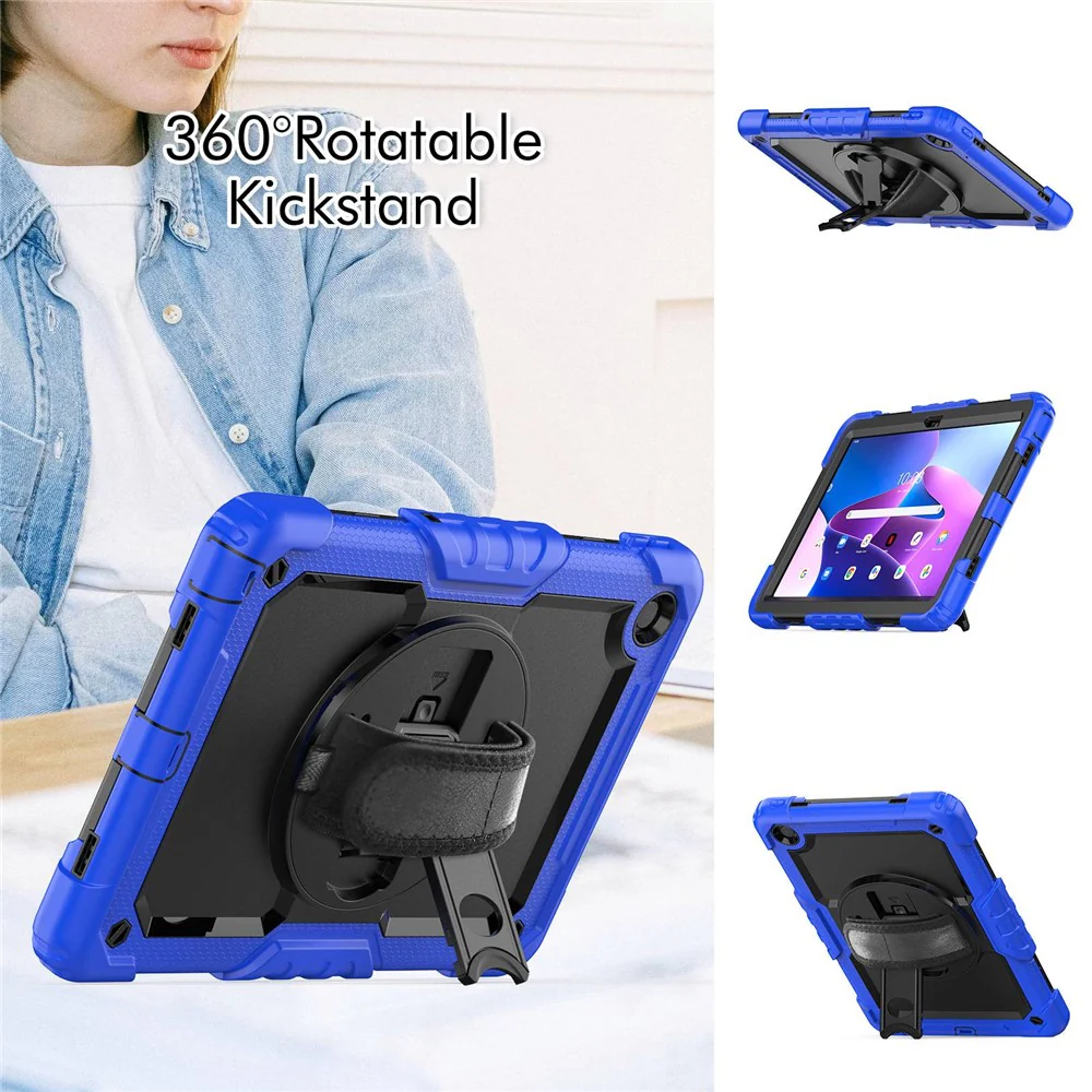 For Lenovo Tab M10 Plus (3rd Gen) / Xiaoxin Pad 2022 10.6 inch 125FU / 128FU Silicone+PC Protective Case with Shoulder Strap Anti-Scratch Cover Shockproof Portable Tablet Kickstand Case - Blue - Image 3