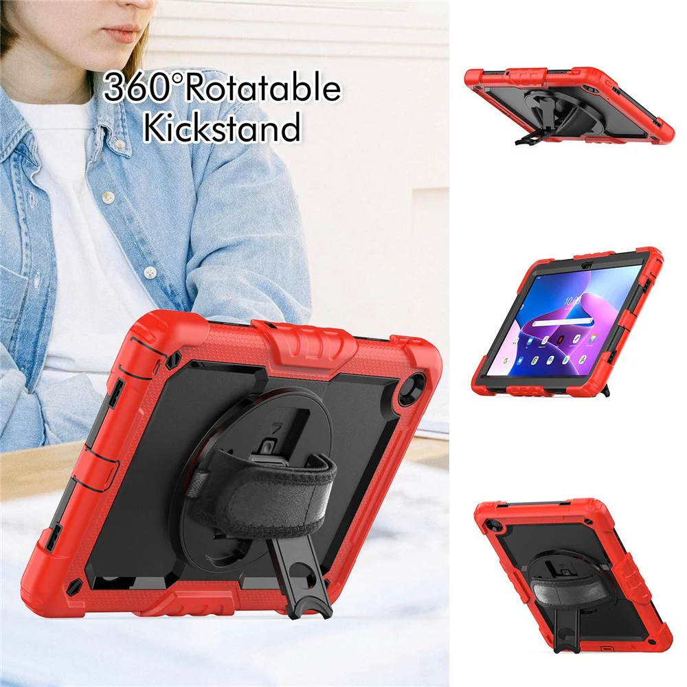 For Lenovo Tab M10 Plus (3rd Gen) / Xiaoxin Pad 2022 10.6 inch 125FU / 128FU Silicone+PC Protective Case with Shoulder Strap Anti-Scratch Cover Shockproof Portable Tablet Kickstand Case - Red - Image 3
