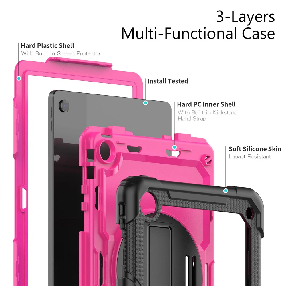For Lenovo Tab M10 Plus (3rd Gen) / Xiaoxin Pad 2022 10.6 inch 125FU / 128FU Silicone+PC Protective Case with Shoulder Strap Anti-Scratch Cover Shockproof Portable Tablet Kickstand Case - Rose PC / Black - Image 6