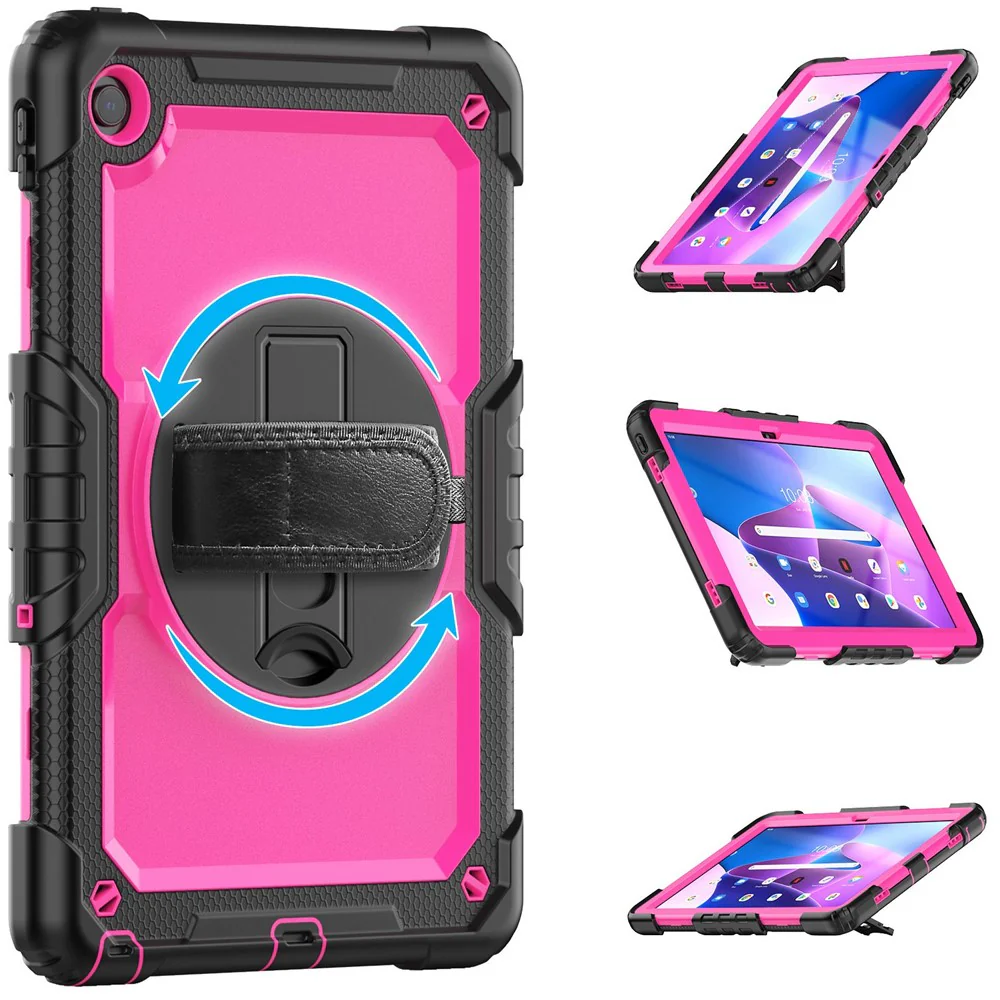 For Lenovo Tab M10 Plus (3rd Gen) / Xiaoxin Pad 2022 10.6 inch 125FU / 128FU Silicone+PC Protective Case with Shoulder Strap Anti-Scratch Cover Shockproof Portable Tablet Kickstand Case - Rose PC / Black - Image 8