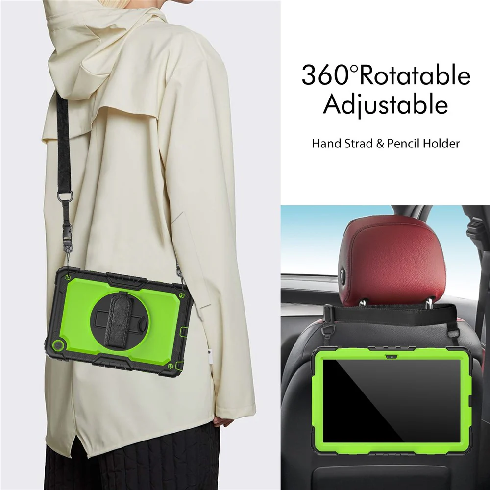 For Lenovo Tab M10 Plus (3rd Gen) / Xiaoxin Pad 2022 10.6 inch 125FU / 128FU Silicone+PC Protective Case with Shoulder Strap Anti-Scratch Cover Shockproof Portable Tablet Kickstand Case - Yellowgreen PC / Black - Image 5