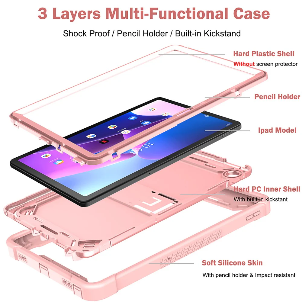 For Lenovo Tab M10 Plus (3rd Gen) / Xiaoxin Pad 2022 10.6 inch Anti-Scratch Tablet Cover Kickstand Silicone + PC Case Shell - Rose Gold - Image 4