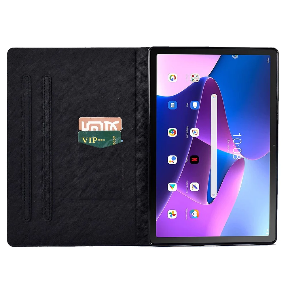 For Lenovo Tab M10 Plus (3rd Gen) / Xiaoxin Pad 2022 10.6 inch Card Slot Tablet Case PU Leather Pattern Printed Stand Cover - Leaf - Image 2