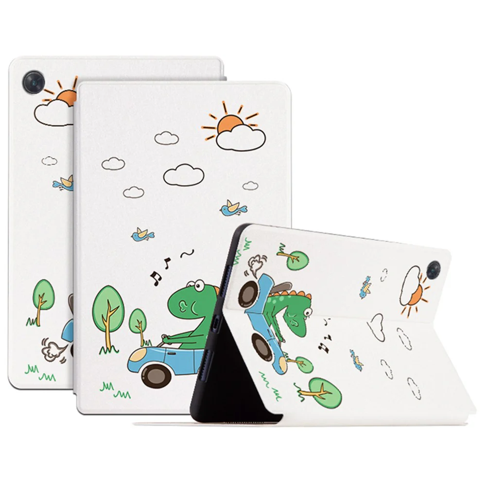 For Lenovo Tab M10 Plus (3rd Gen) / Xiaoxin Pad 2022 10.6 inch Cartoon Pattern Printing PU Leather Adjustable Stand Tablet Case with Auto Wake / Sleep - Driving Dinosaur