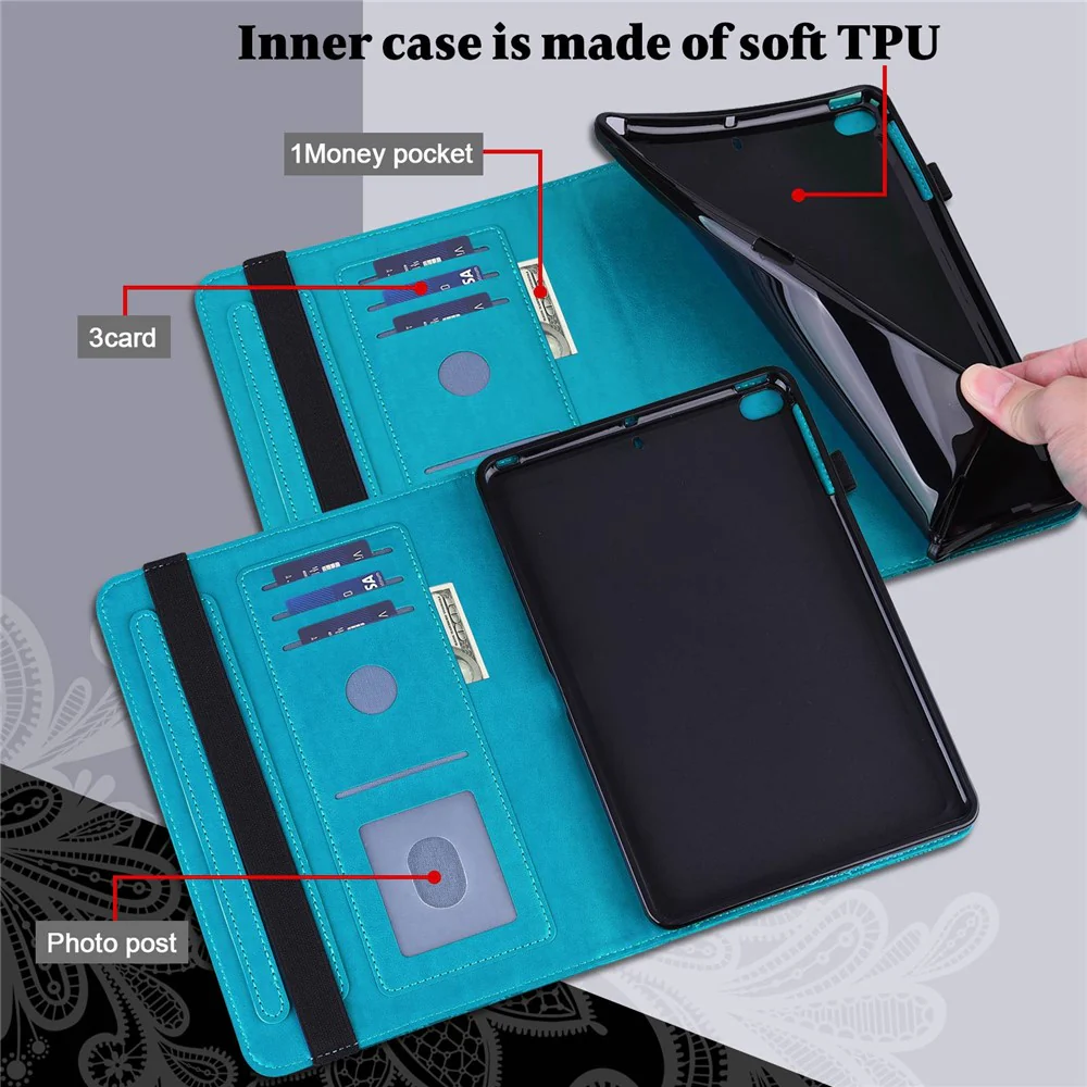 For Lenovo Tab M10 Plus (3rd Gen) / Xiaoxin Pad 2022 10.6 inch Flower Imprinting PU Leather Inner TPU Tablet Case Stand Wallet Cover  - Blue - Image 3