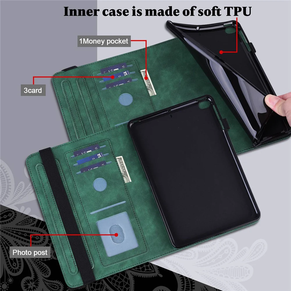 For Lenovo Tab M10 Plus (3rd Gen) / Xiaoxin Pad 2022 10.6 inch Flower Imprinting PU Leather Inner TPU Tablet Case Stand Wallet Cover - Green - Image 3