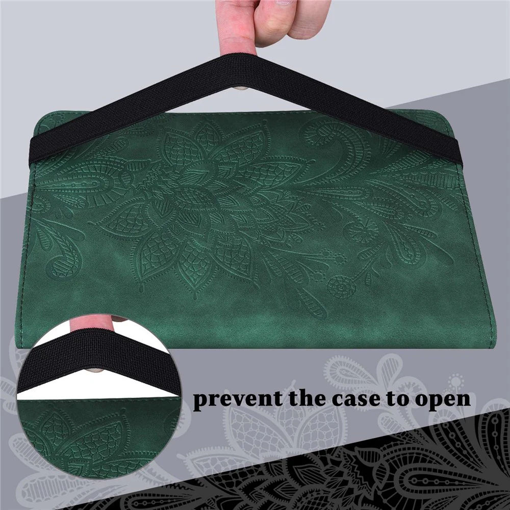 For Lenovo Tab M10 Plus (3rd Gen) / Xiaoxin Pad 2022 10.6 inch Flower Imprinting PU Leather Inner TPU Tablet Case Stand Wallet Cover - Green - Image 7