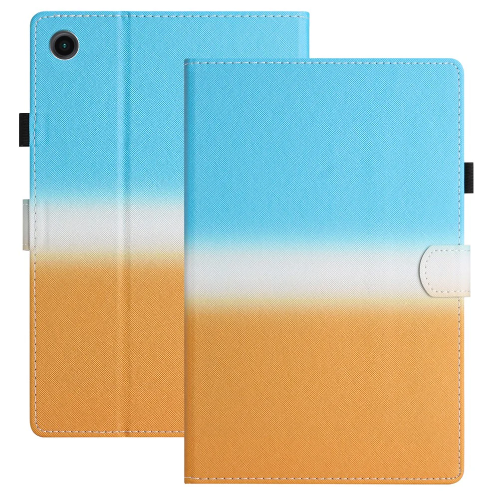 For Lenovo Tab M10 Plus (3rd Gen) / Xiaoxin Pad 2022 10.6 inch Gradient Color Leather Tablet Stand Case Stitching Lines Cover - Blue / Orange