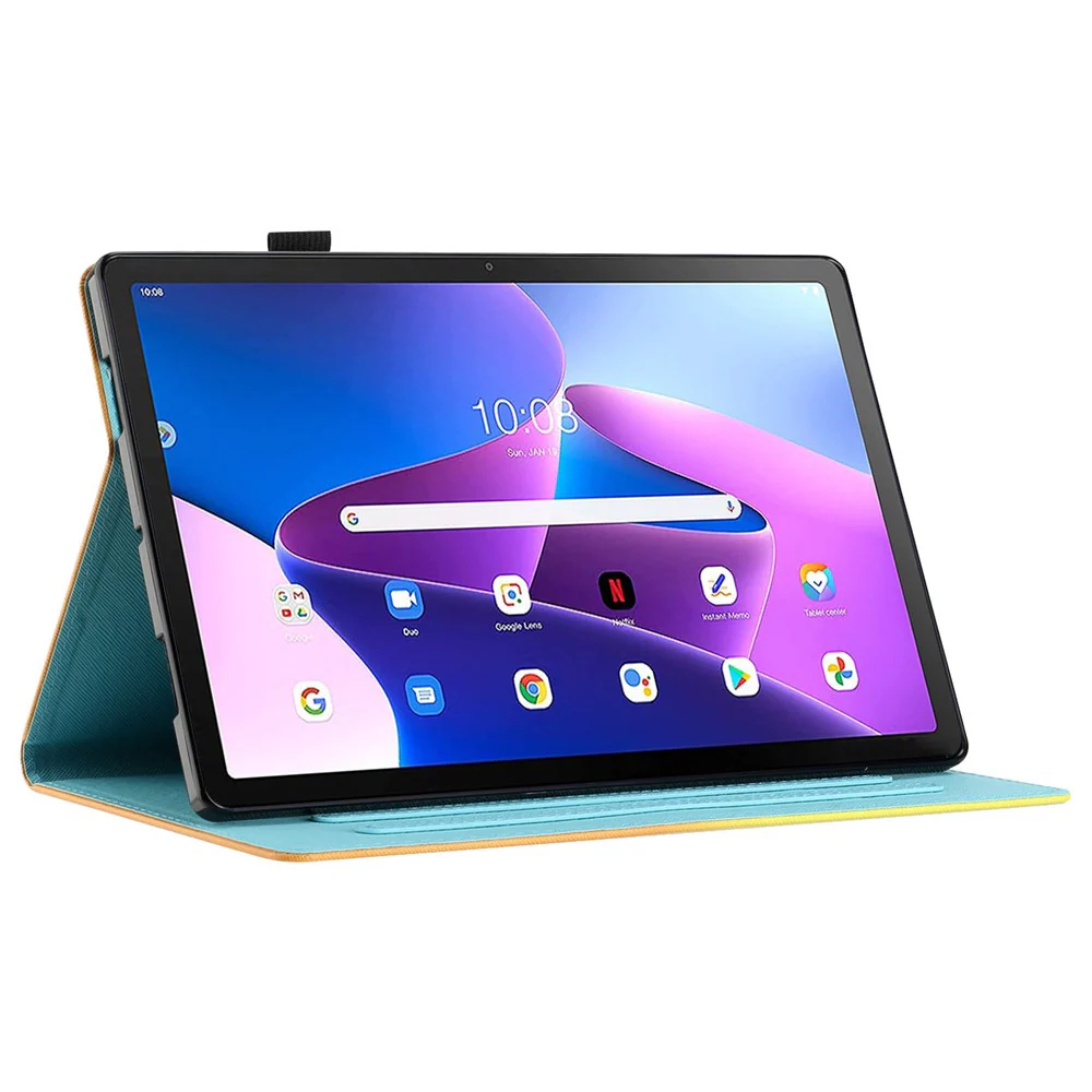 For Lenovo Tab M10 Plus (3rd Gen) / Xiaoxin Pad 2022 10.6 inch Gradient Color Leather Tablet Stand Case Stitching Lines Cover - Blue / Orange - Image 3