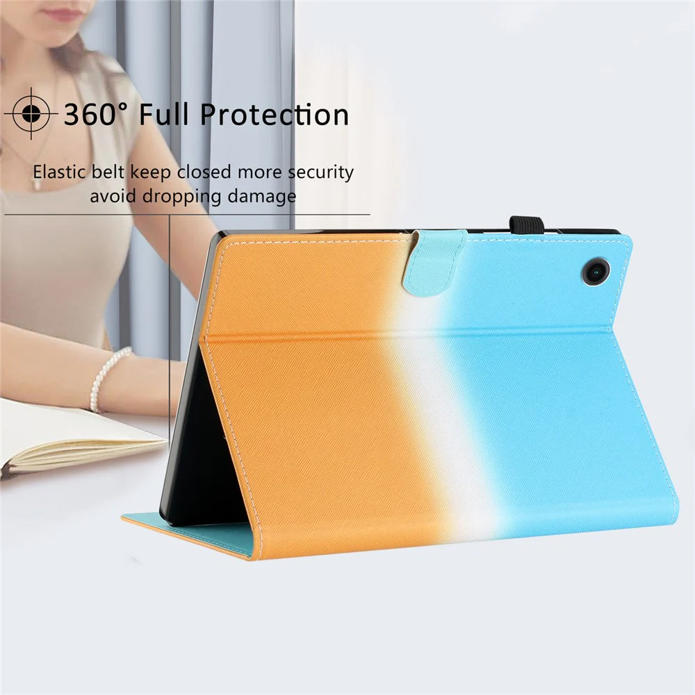 For Lenovo Tab M10 Plus (3rd Gen) / Xiaoxin Pad 2022 10.6 inch Gradient Color Leather Tablet Stand Case Stitching Lines Cover - Blue / Orange - Image 6