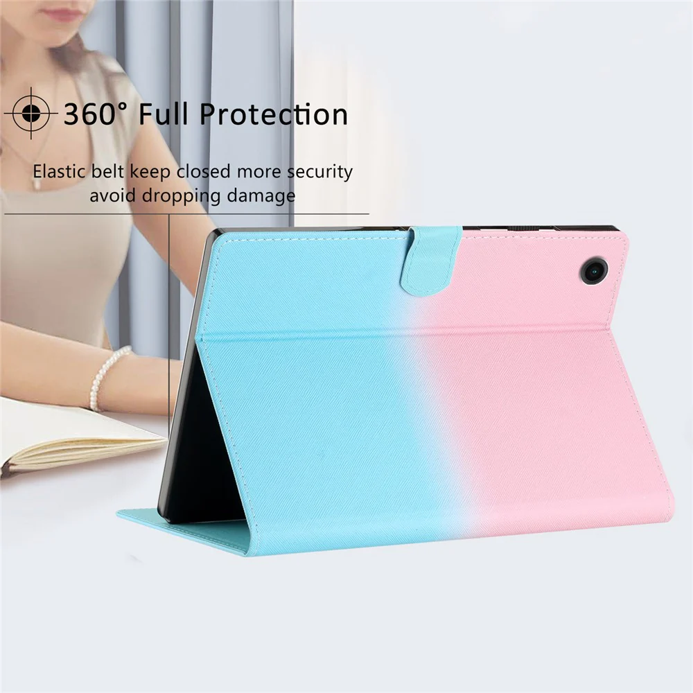 For Lenovo Tab M10 Plus (3rd Gen) / Xiaoxin Pad 2022 10.6 inch Gradient Color Leather Tablet Stand Case Stitching Lines Cover - Pink / Blue - Image 6
