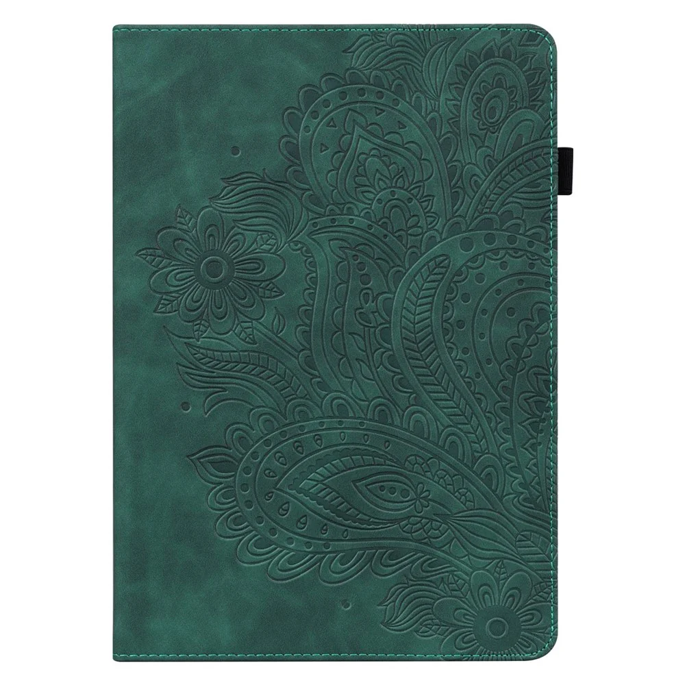 For Lenovo Tab M10 Plus (3rd Gen) / Xiaoxin Pad 2022 10.6 inch Imprinting Flower PU Leather Tablet Case with Card Holder Stand - Green - Image 2