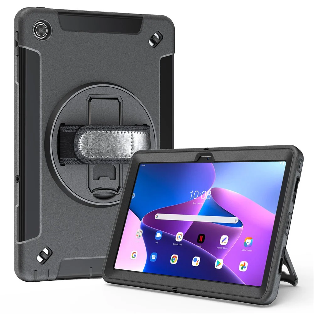 For Lenovo Tab M10 Plus (3rd Gen) / Xiaoxin Pad 2022 10.6 inch Kickstand Shockproof Tablet Case Hand Strap PC + TPU Cover with Shoulder Strap