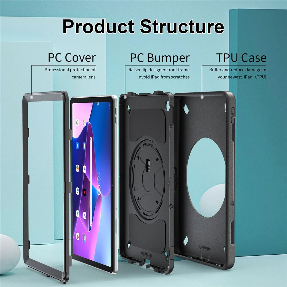 For Lenovo Tab M10 Plus (3rd Gen) / Xiaoxin Pad 2022 10.6 inch Kickstand Shockproof Tablet Case Hand Strap PC + TPU Cover with Shoulder Strap - Image 4