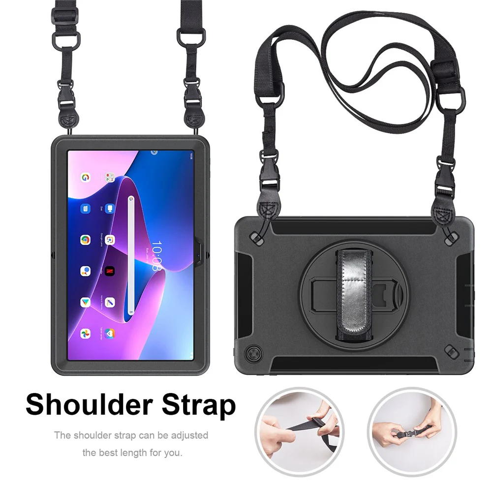 For Lenovo Tab M10 Plus (3rd Gen) / Xiaoxin Pad 2022 10.6 inch Kickstand Shockproof Tablet Case Hand Strap PC + TPU Cover with Shoulder Strap - Image 5