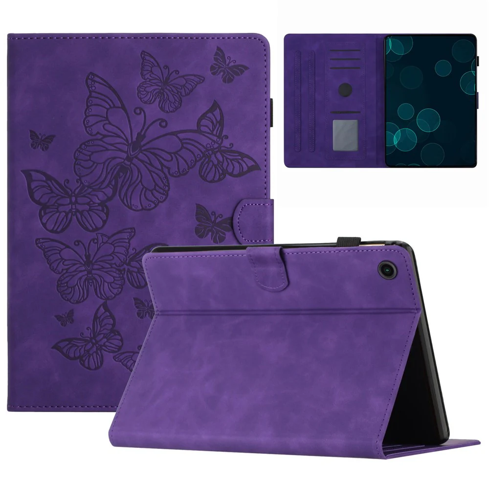 For Lenovo Tab M10 Plus (3rd Gen) / Xiaoxin Pad 2022 10.6 inch Leather Tablet Case Card Slot Stand Imprinted Cover - Purple