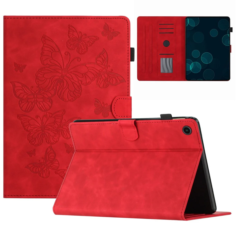 For Lenovo Tab M10 Plus (3rd Gen) / Xiaoxin Pad 2022 10.6 inch Leather Tablet Case Card Slot Stand Imprinted Cover - Red