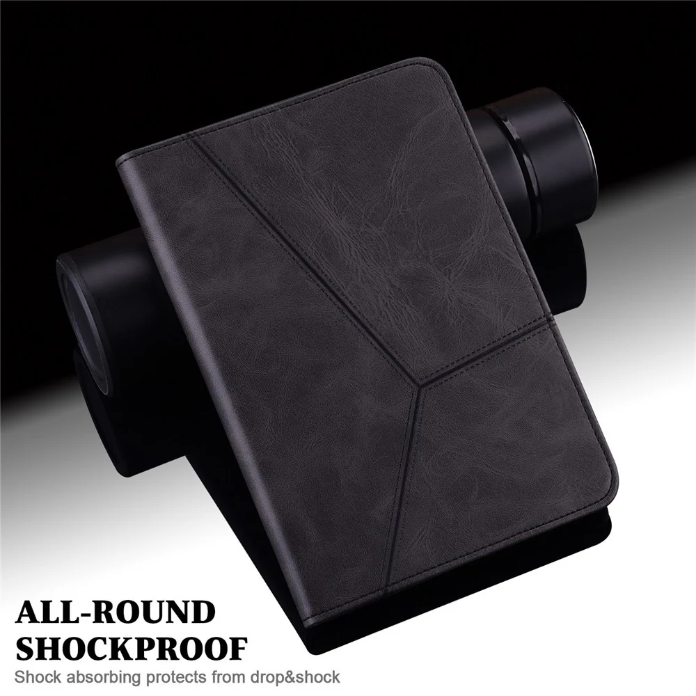 For Lenovo Tab M10 Plus (3rd Gen) / Xiaoxin Pad 2022 10.6 inch Line Imprinted PU Leather Card Holder Tablet Case with Elastic Band Closure - Black - Image 7