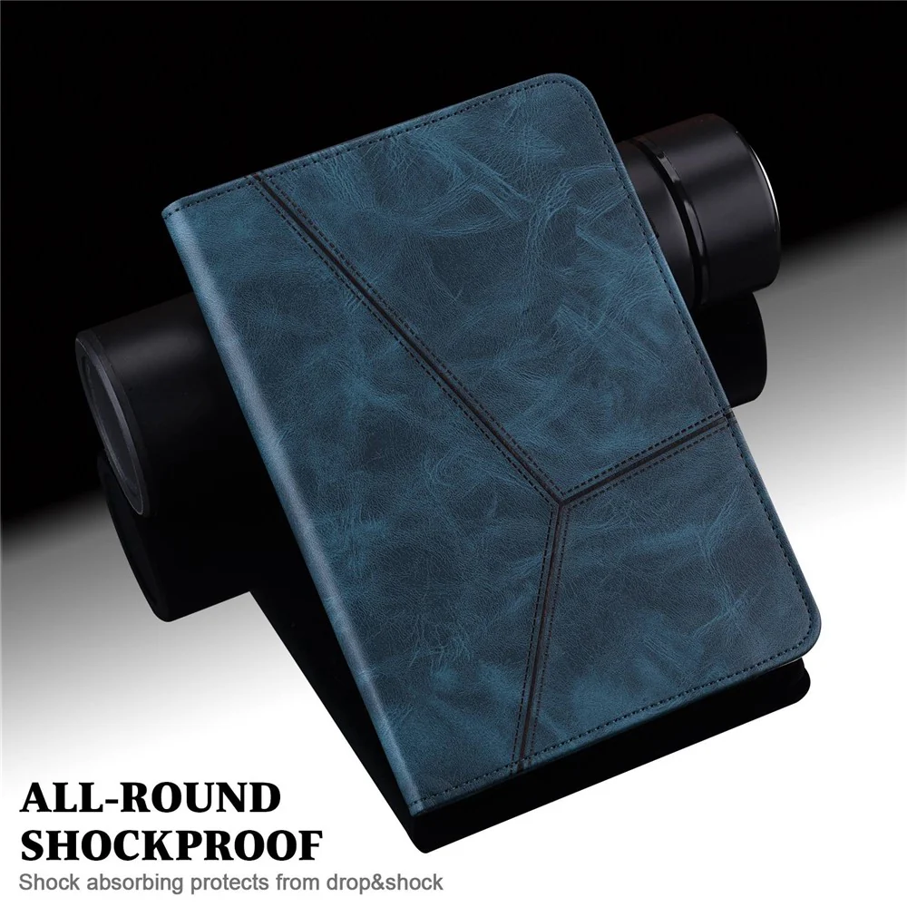 For Lenovo Tab M10 Plus (3rd Gen) / Xiaoxin Pad 2022 10.6 inch Line Imprinted PU Leather Card Holder Tablet Case with Elastic Band Closure - Blue - Image 7