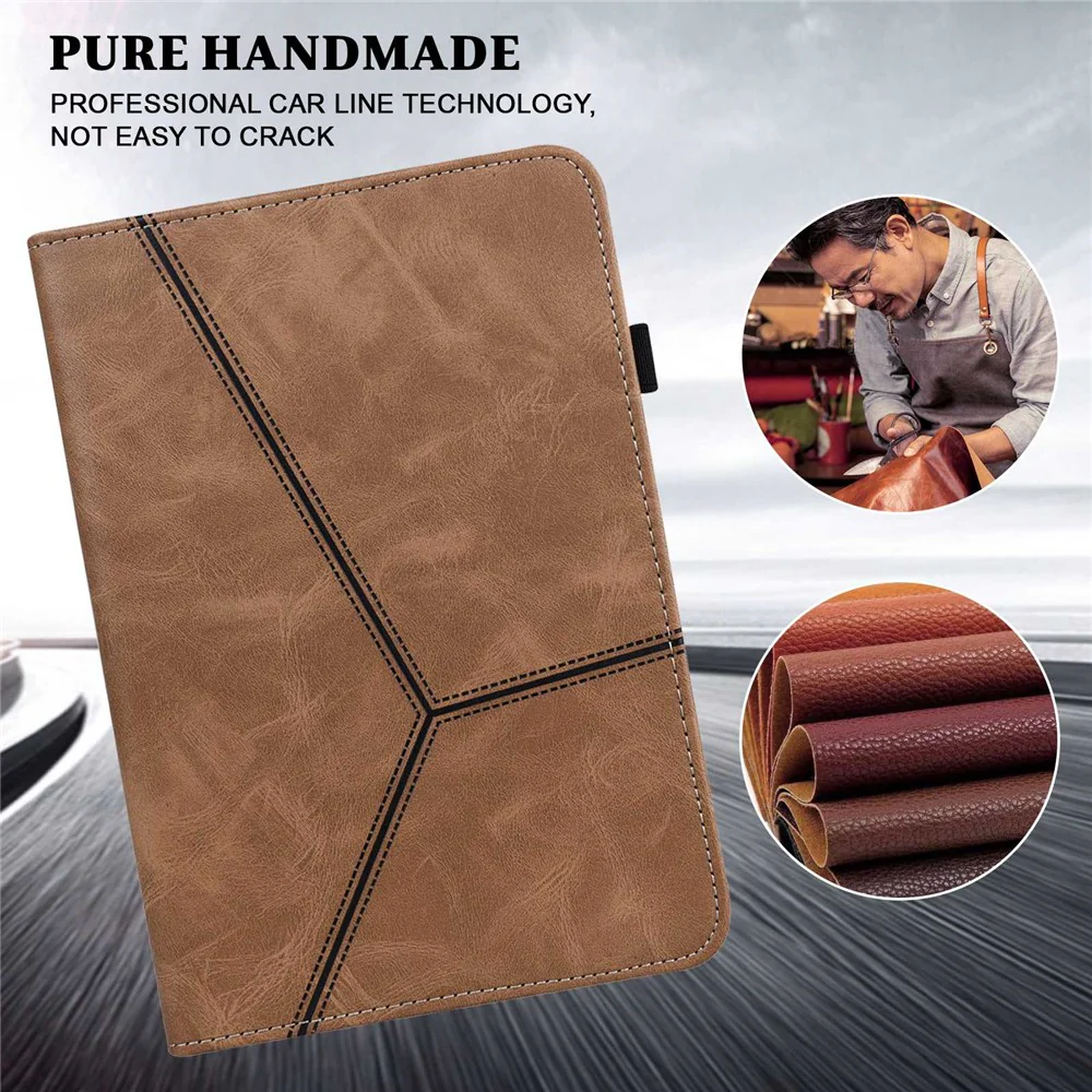 For Lenovo Tab M10 Plus (3rd Gen) / Xiaoxin Pad 2022 10.6 inch Line Imprinted PU Leather Card Holder Tablet Case with Elastic Band Closure - Brown - Image 5