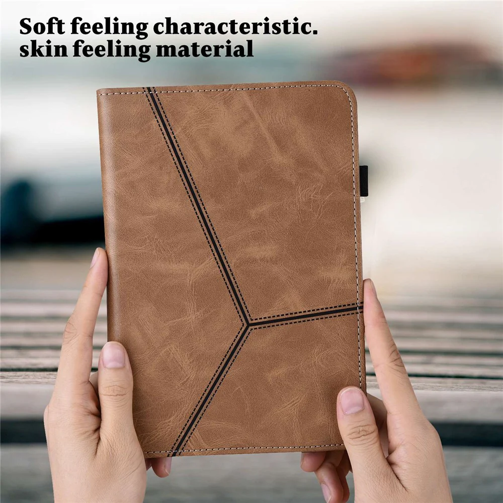 For Lenovo Tab M10 Plus (3rd Gen) / Xiaoxin Pad 2022 10.6 inch Line Imprinted PU Leather Card Holder Tablet Case with Elastic Band Closure - Brown - Image 8