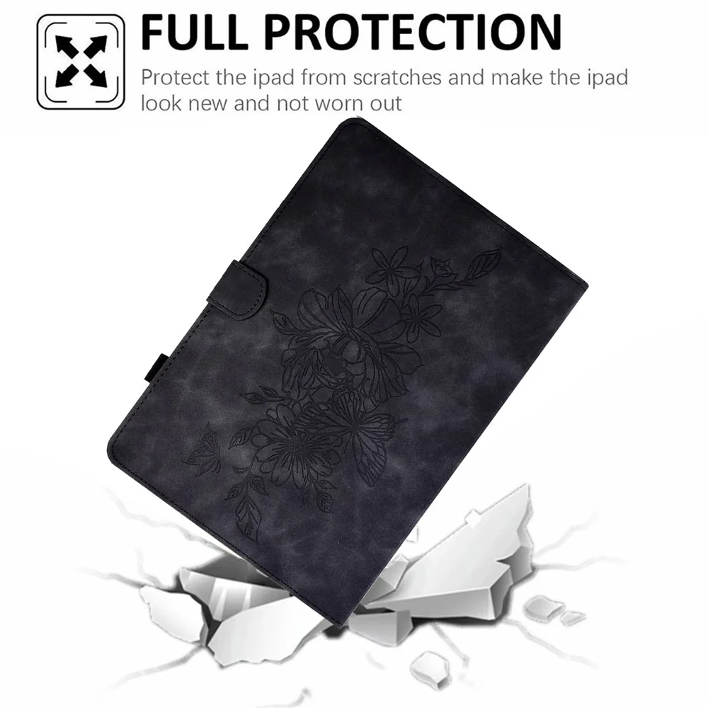 For Lenovo Tab M10 Plus (3rd Gen) / Xiaoxin Pad 2022 10.6 inch PU Leather Butterfly Flower Pattern Imprinted Tablet Cover Stitching Line Stand Smart Protective Case with Card Holder - Black - Image 5
