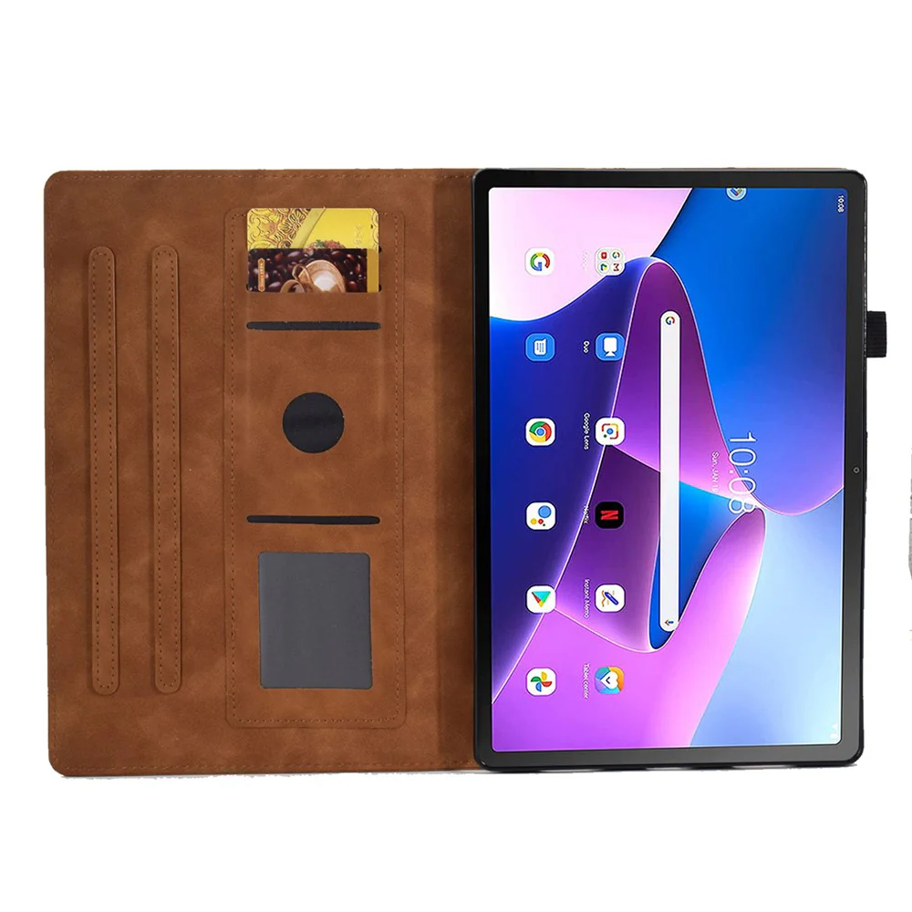 For Lenovo Tab M10 Plus (3rd Gen) / Xiaoxin Pad 2022 10.6 inch PU Leather Butterfly Flower Pattern Imprinted Tablet Cover Stitching Line Stand Smart Protective Case with Card Holder - Brown - Image 2