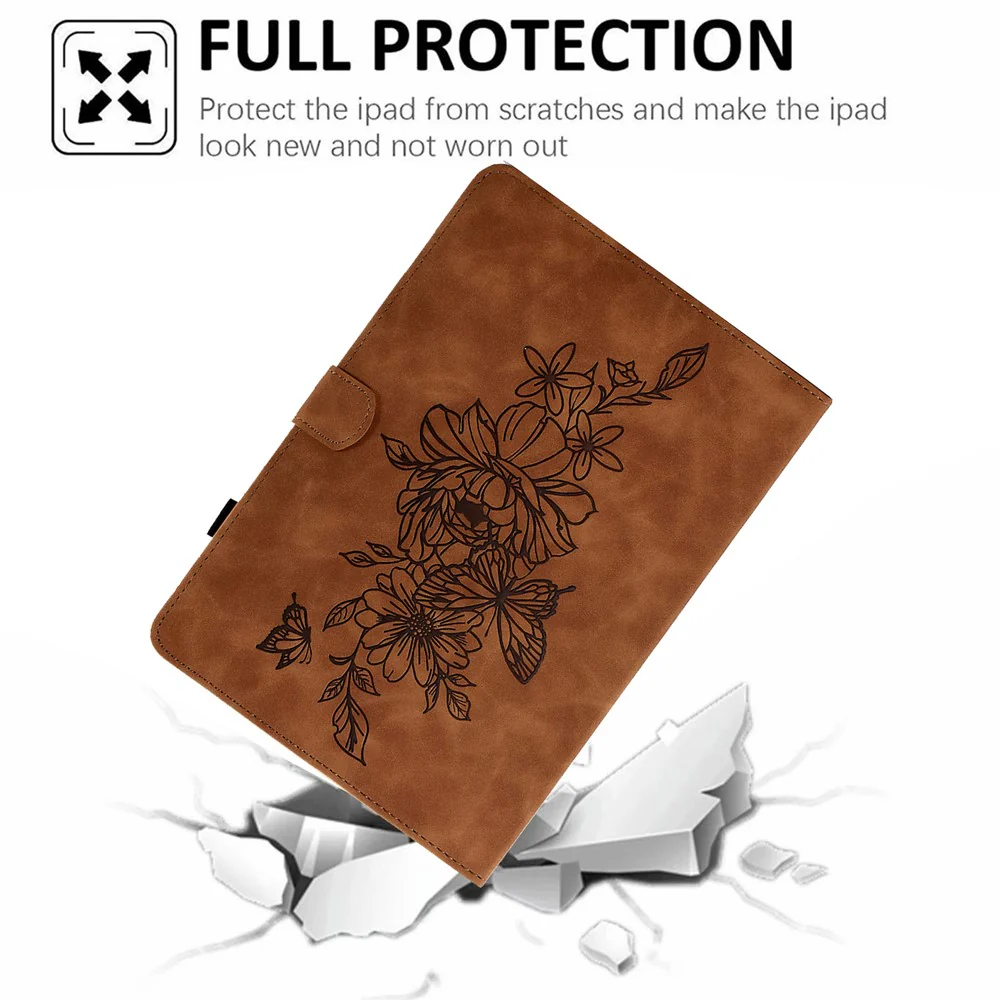 For Lenovo Tab M10 Plus (3rd Gen) / Xiaoxin Pad 2022 10.6 inch PU Leather Butterfly Flower Pattern Imprinted Tablet Cover Stitching Line Stand Smart Protective Case with Card Holder - Brown - Image 5
