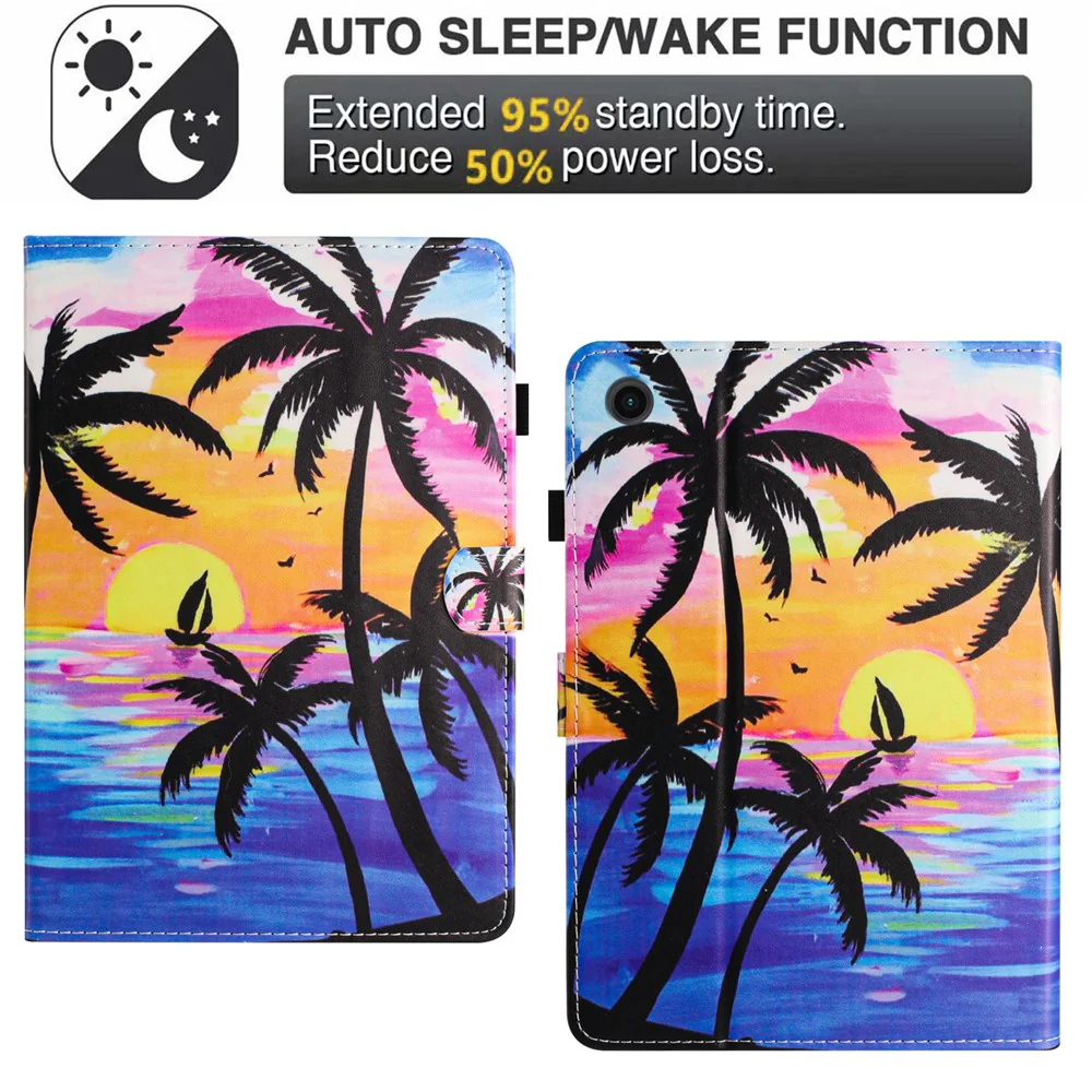 For Lenovo Tab M10 Plus (3rd Gen) / Xiaoxin Pad 2022 10.6 inch PU Leather Case Tablet Stand Cover with Card Slots - Coconut Tree - Image 7