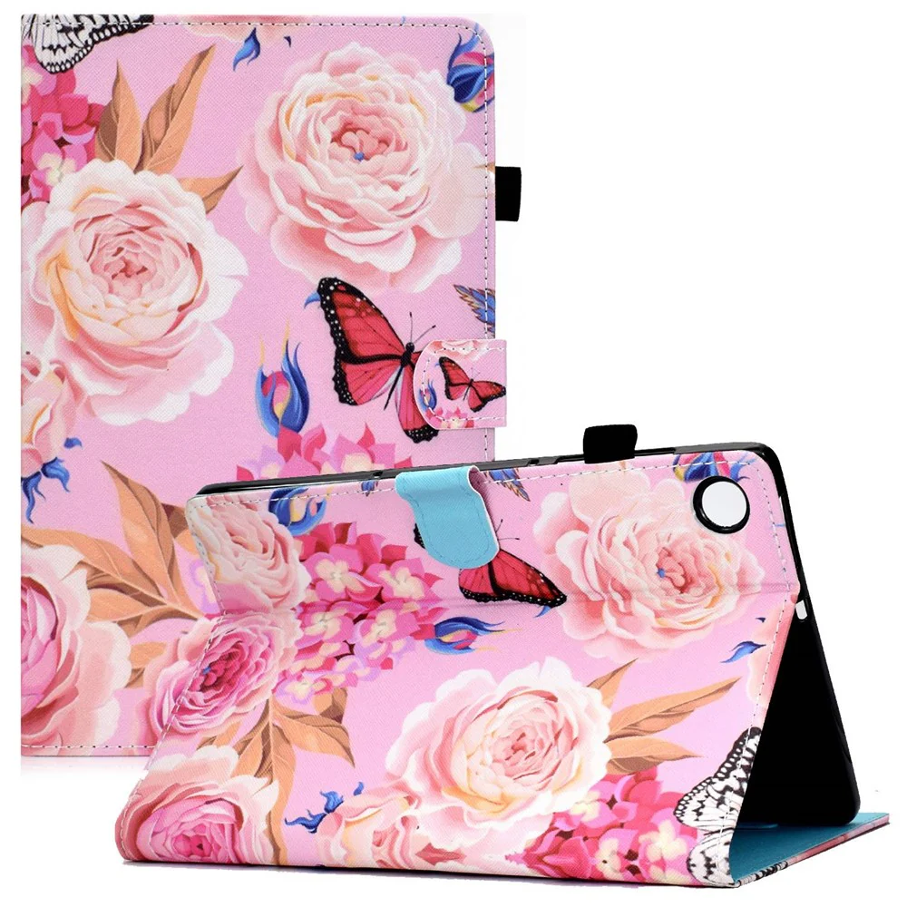 For Lenovo Tab M10 Plus (3rd Gen) / Xiaoxin Pad 2022 10.6 inch PU Leather Smart Auto Wake / Sleep Cover A3 Pattern Printing Stand Card Slots Protective Tablet Case with Pencil Holder - Flower / Butterfly