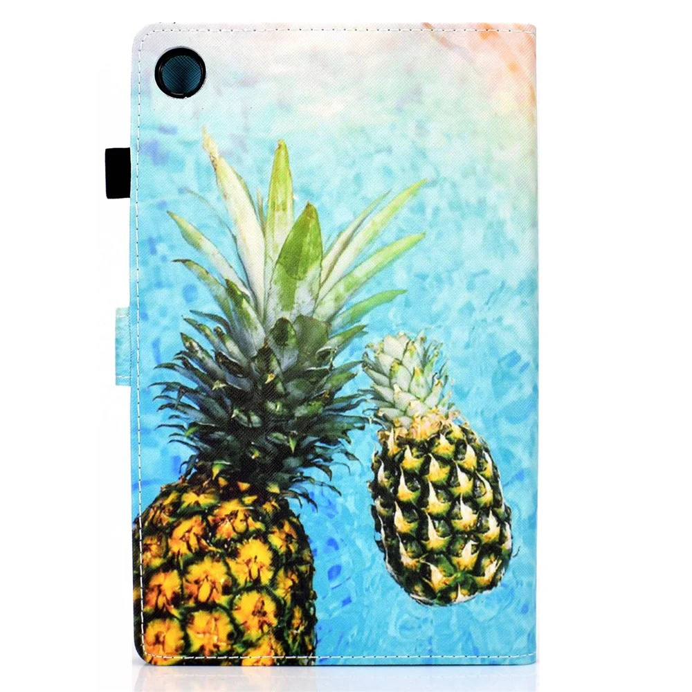 For Lenovo Tab M10 Plus (3rd Gen) / Xiaoxin Pad 2022 10.6 inch PU Leather Smart Auto Wake / Sleep Cover A3 Pattern Printing Stand Card Slots Protective Tablet Case with Pencil Holder - Pineapple - Image 3