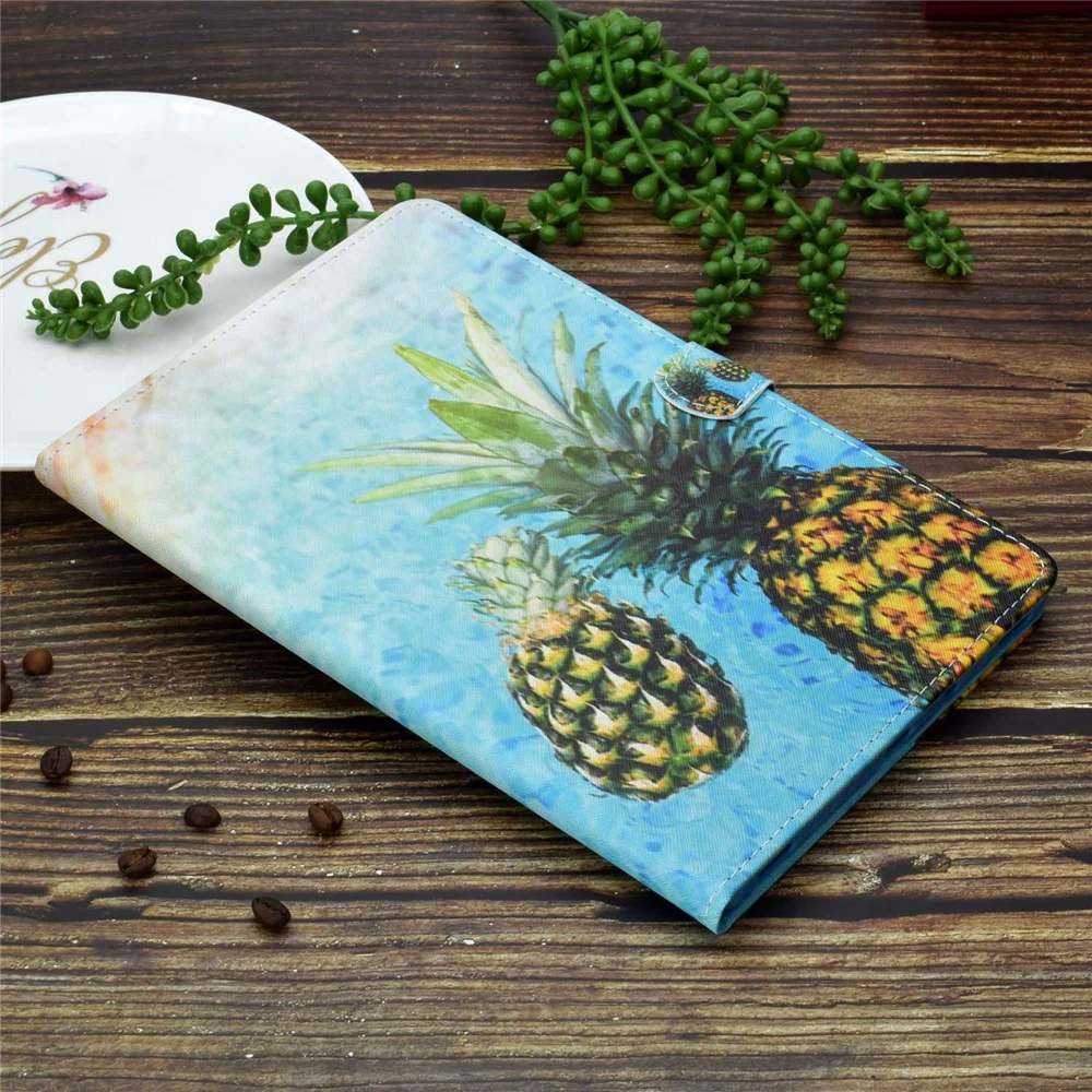 For Lenovo Tab M10 Plus (3rd Gen) / Xiaoxin Pad 2022 10.6 inch PU Leather Smart Auto Wake / Sleep Cover A3 Pattern Printing Stand Card Slots Protective Tablet Case with Pencil Holder - Pineapple - Image 7