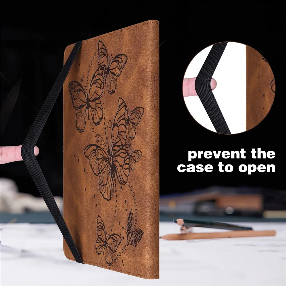 For Lenovo Tab M10 Plus (3rd Gen) / Xiaoxin Pad 2022 10.6 inch PU Leather Tablet Case Imprinting Butterflies Stand Card Holder - Brown - Image 8