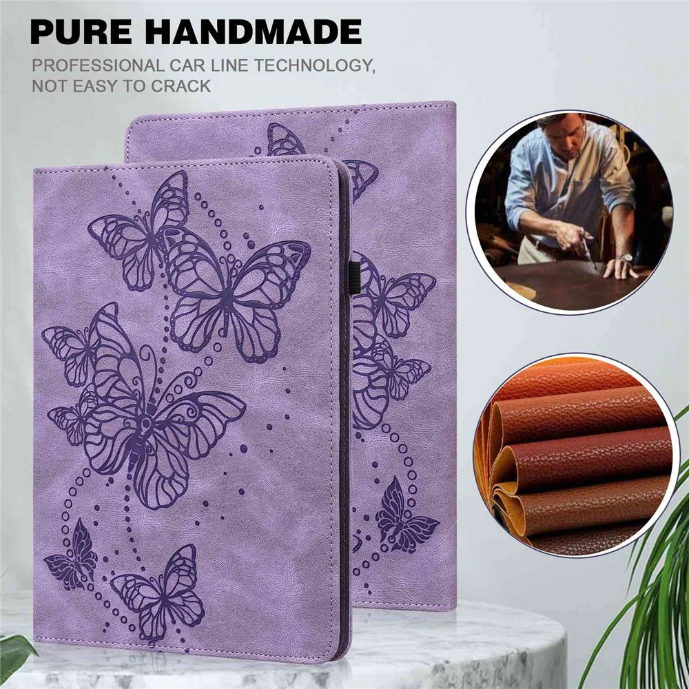For Lenovo Tab M10 Plus (3rd Gen) / Xiaoxin Pad 2022 10.6 inch PU Leather Tablet Case Imprinting Butterflies Stand Card Holder - Purple - Image 4