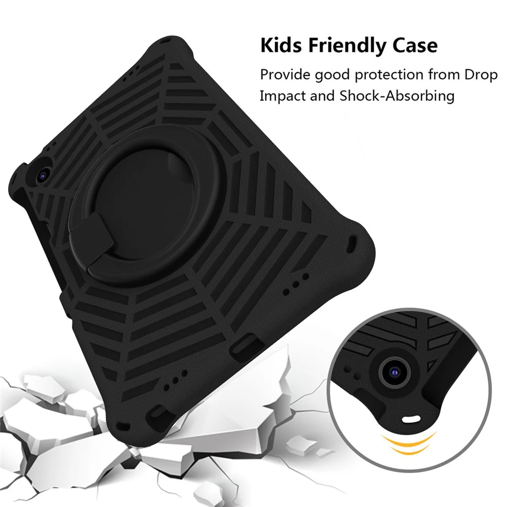 For Lenovo Tab M10 Plus (3rd Gen) / Xiaoxin Pad 2022 10.6 inch Shockproof Spider Web Texture Tablet Cover Kickstand Hand Grip Tablet Case with Shoulder Strap - Black - Image 4