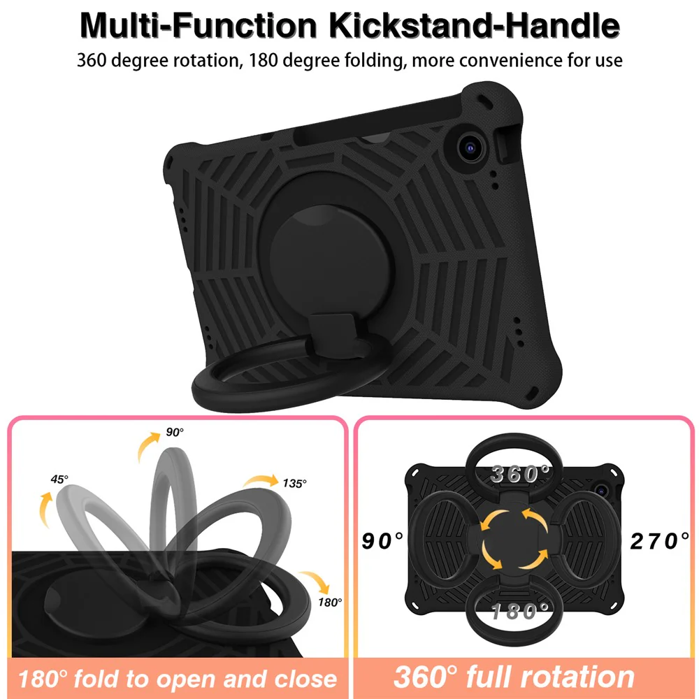 For Lenovo Tab M10 Plus (3rd Gen) / Xiaoxin Pad 2022 10.6 inch Shockproof Spider Web Texture Tablet Cover Kickstand Hand Grip Tablet Case with Shoulder Strap - Black - Image 6