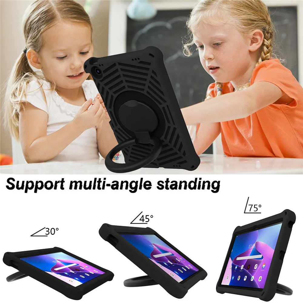 For Lenovo Tab M10 Plus (3rd Gen) / Xiaoxin Pad 2022 10.6 inch Shockproof Spider Web Texture Tablet Cover Kickstand Hand Grip Tablet Case with Shoulder Strap - Black - Image 7