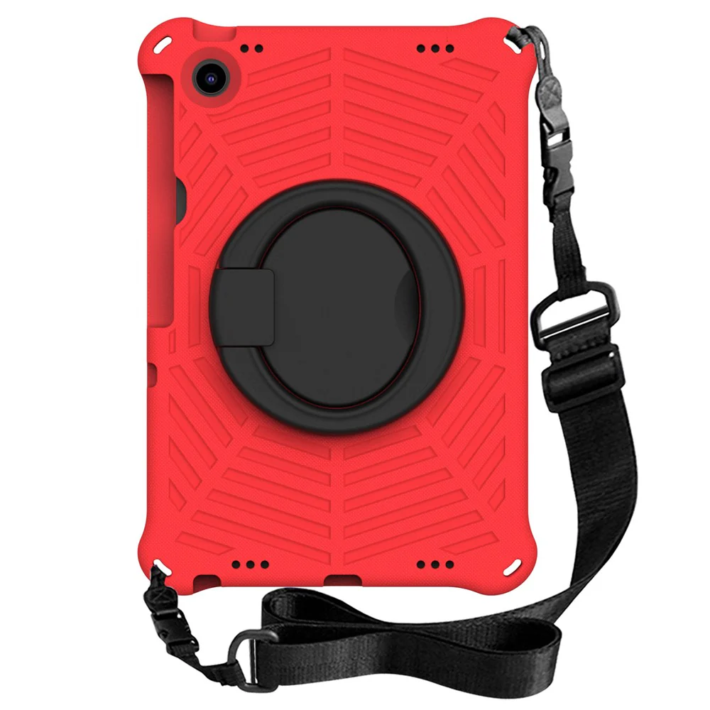 For Lenovo Tab M10 Plus (3rd Gen) / Xiaoxin Pad 2022 10.6 inch Shockproof Spider Web Texture Tablet Cover Kickstand Hand Grip Tablet Case with Shoulder Strap - Red - Image 2