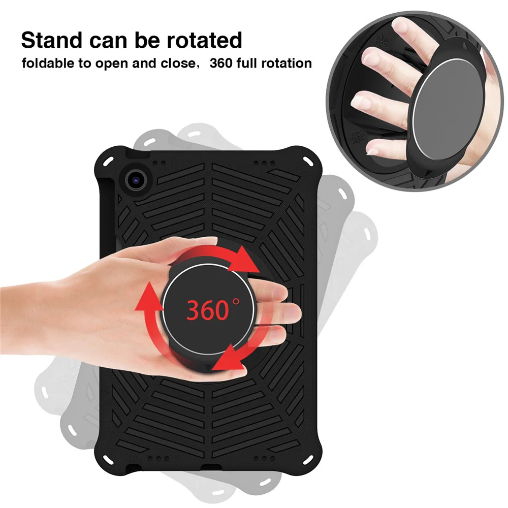 For Lenovo Tab M10 Plus (3rd Gen) / Xiaoxin Pad 2022 10.6 inch Spider Web Texture Shockproof EVA Case 360 Degree Rotation Kickstand Anti-scratch Cover with Shoulder Strap - Black - Image 7