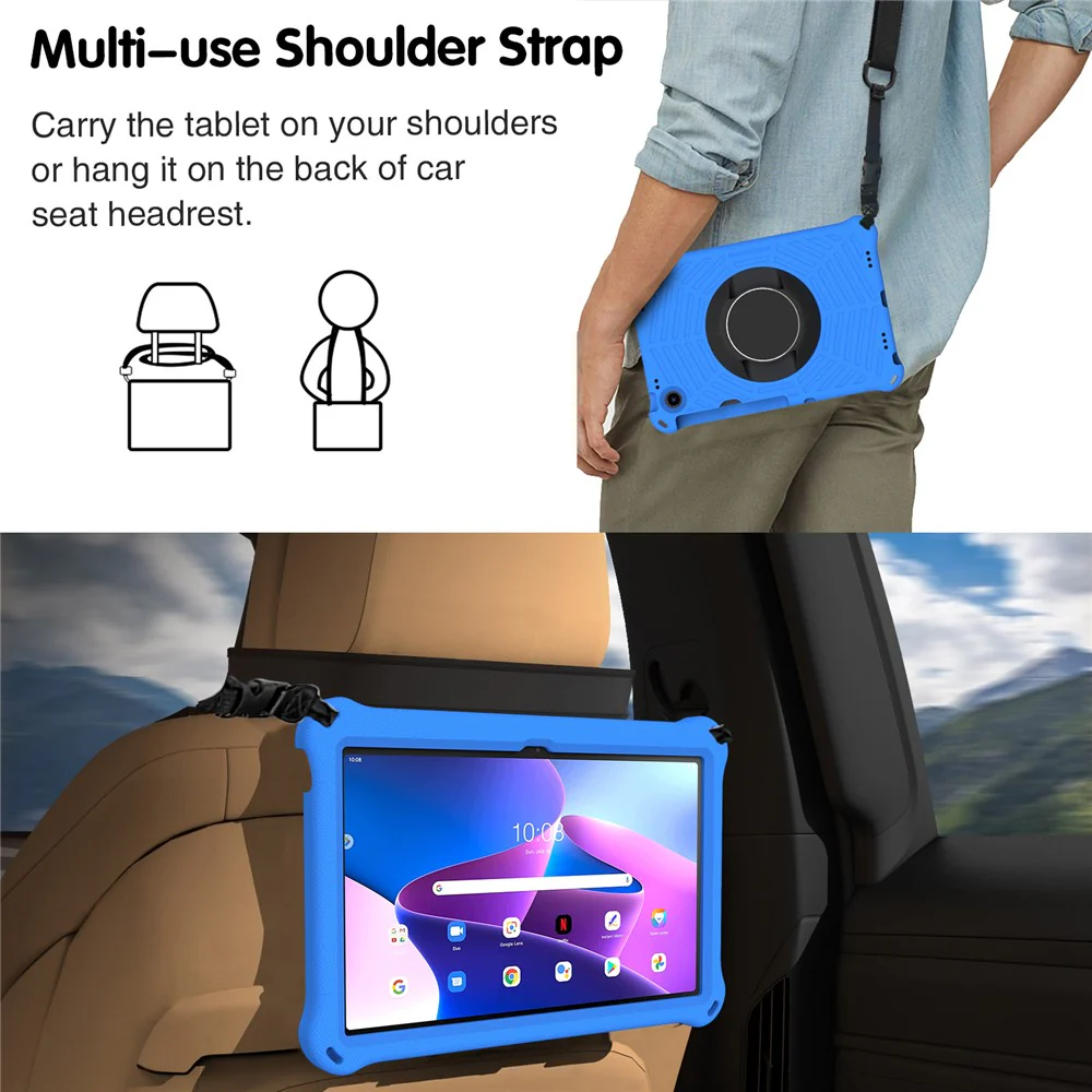For Lenovo Tab M10 Plus (3rd Gen) / Xiaoxin Pad 2022 10.6 inch Spider Web Texture Shockproof EVA Case 360 Degree Rotation Kickstand Anti-scratch Cover with Shoulder Strap - Blue - Image 8