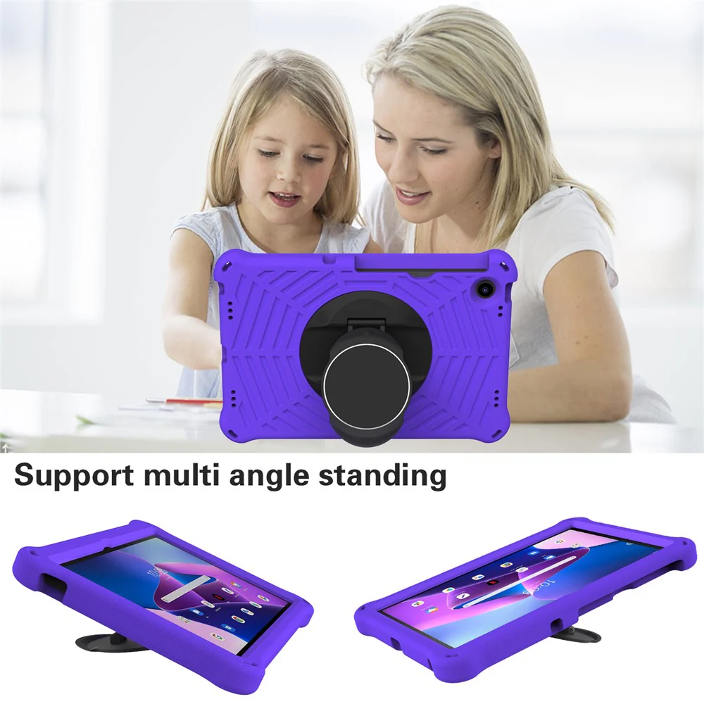 For Lenovo Tab M10 Plus (3rd Gen) / Xiaoxin Pad 2022 10.6 inch Spider Web Texture Shockproof EVA Case 360 Degree Rotation Kickstand Anti-scratch Cover with Shoulder Strap - Purple - Image 5