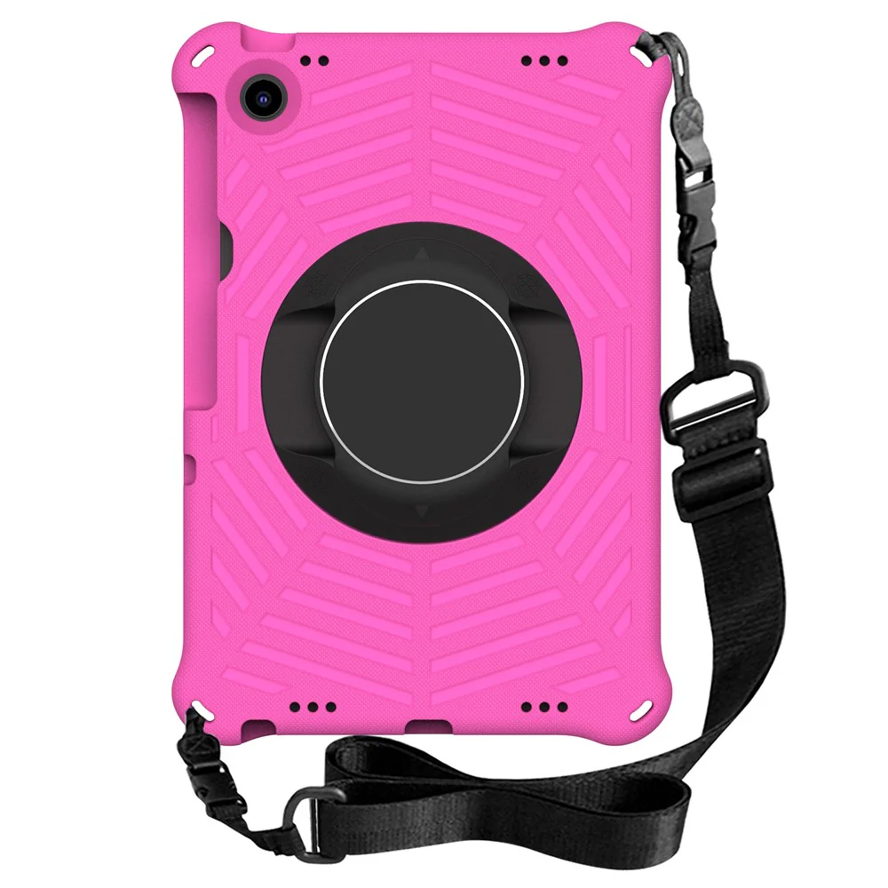 For Lenovo Tab M10 Plus (3rd Gen) / Xiaoxin Pad 2022 10.6 inch Spider Web Texture Shockproof EVA Case 360 Degree Rotation Kickstand Anti-scratch Cover with Shoulder Strap - Rose - Image 3