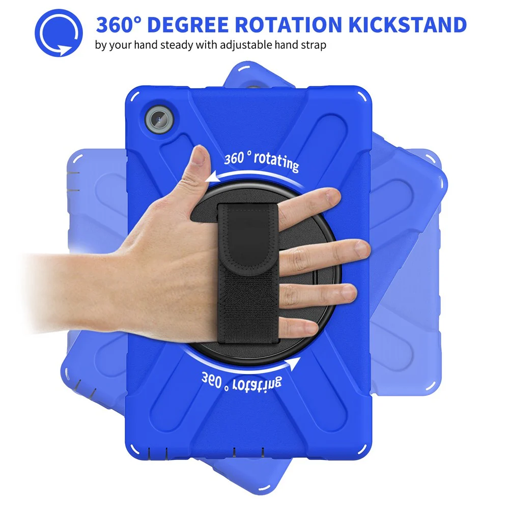 For Lenovo Tab M10 Plus (3rd Gen) / Xiaoxin Pad 2022 10.6 inch TB-125F / 128F 360 Degree Rotation Hand Strap Tablet Case Anti-drop PC + Silicone Kickstand Cover - Blue - Image 3