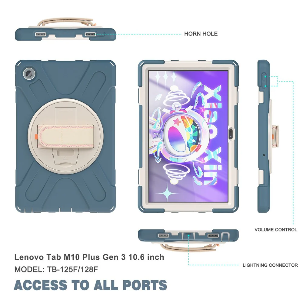 For Lenovo Tab M10 Plus (3rd Gen) / Xiaoxin Pad 2022 10.6 inch TB-125F / 128F 360 Degree Rotation Hand Strap Tablet Case Anti-drop PC + Silicone Kickstand Cover - Cornflower Blue - Image 2
