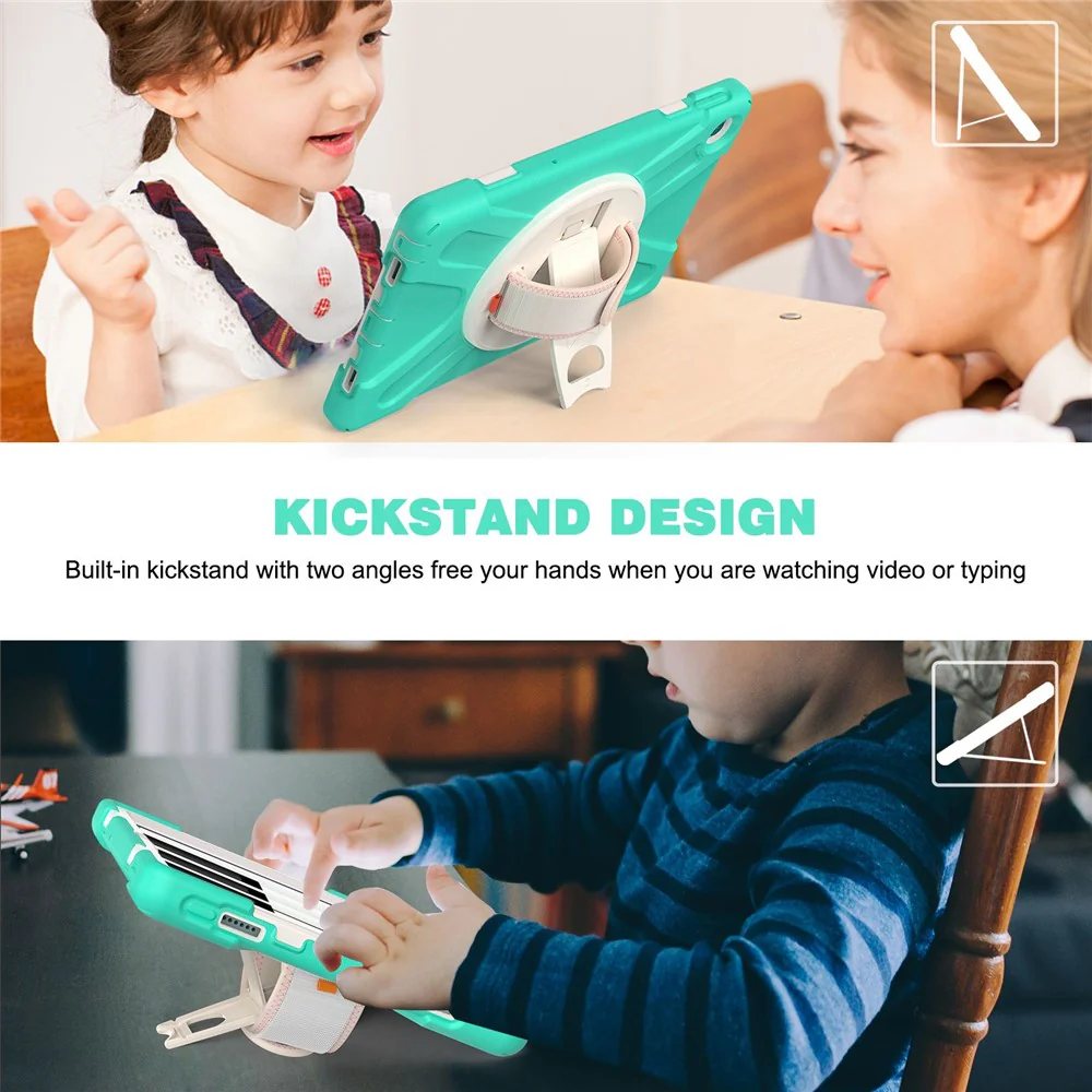 For Lenovo Tab M10 Plus (3rd Gen) / Xiaoxin Pad 2022 10.6 inch TB-125F / 128F 360 Degree Rotation Hand Strap Tablet Case Anti-drop PC + Silicone Kickstand Cover - Mint Green - Image 5