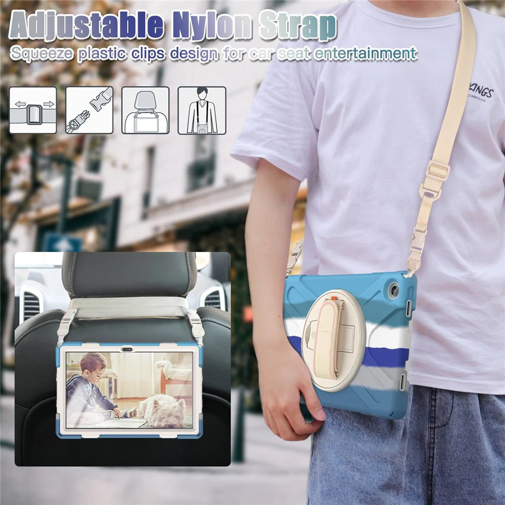 For Lenovo Tab M10 Plus (3rd Gen) / Xiaoxin Pad 2022 10.6 inch TB-125F / TB-128F 360 Degree Rotatable Hand Strap Tablet Case PC + Silicone Kickstand Cover with Shoulder Strap - Colorful Blue - Image 7