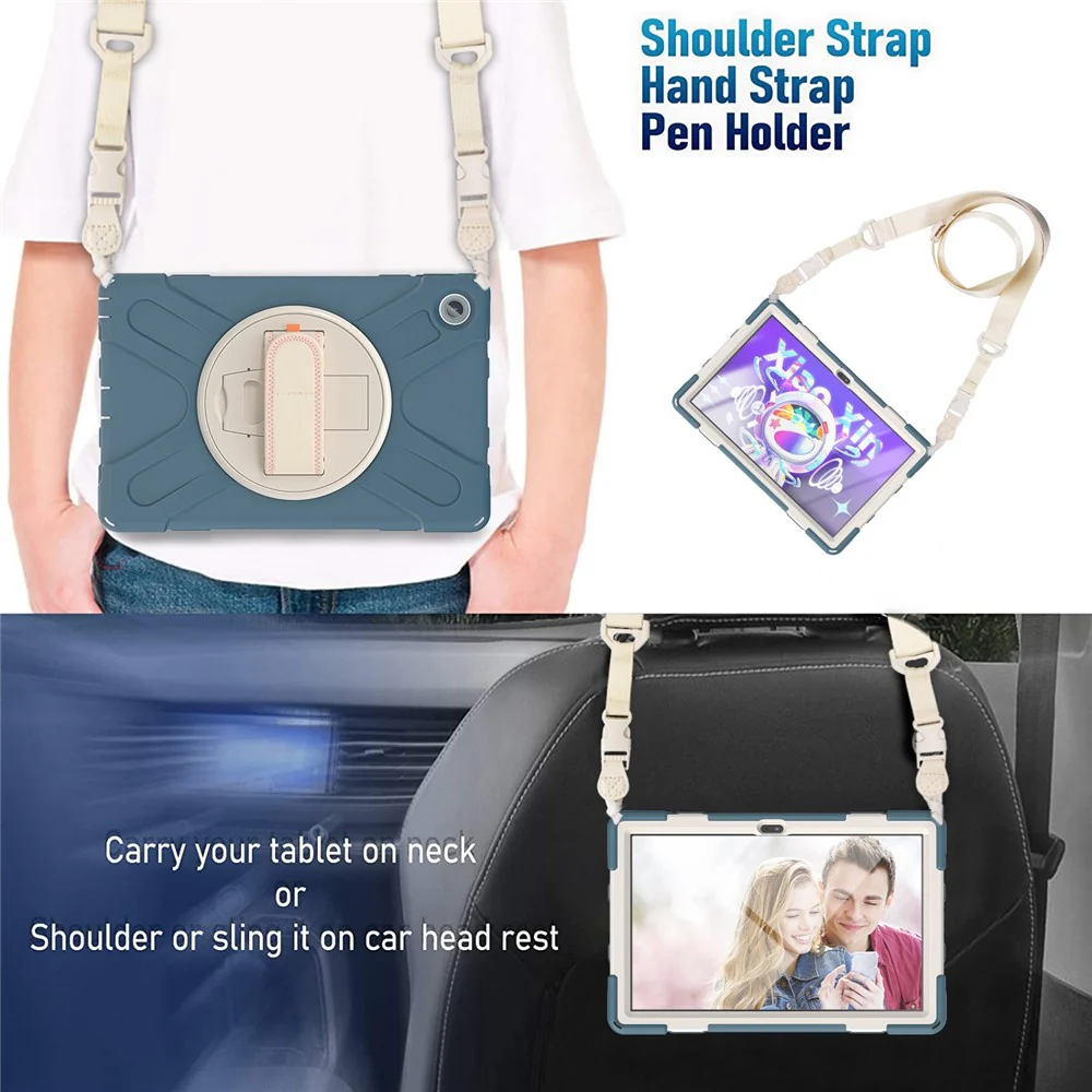 For Lenovo Tab M10 Plus (3rd Gen) / Xiaoxin Pad 2022 10.6 inch TB-125F / TB-128F 360 Degree Rotatable Hand Strap Tablet Case PC + Silicone Kickstand Cover with Shoulder Strap - Cornflower Blue - Image 5