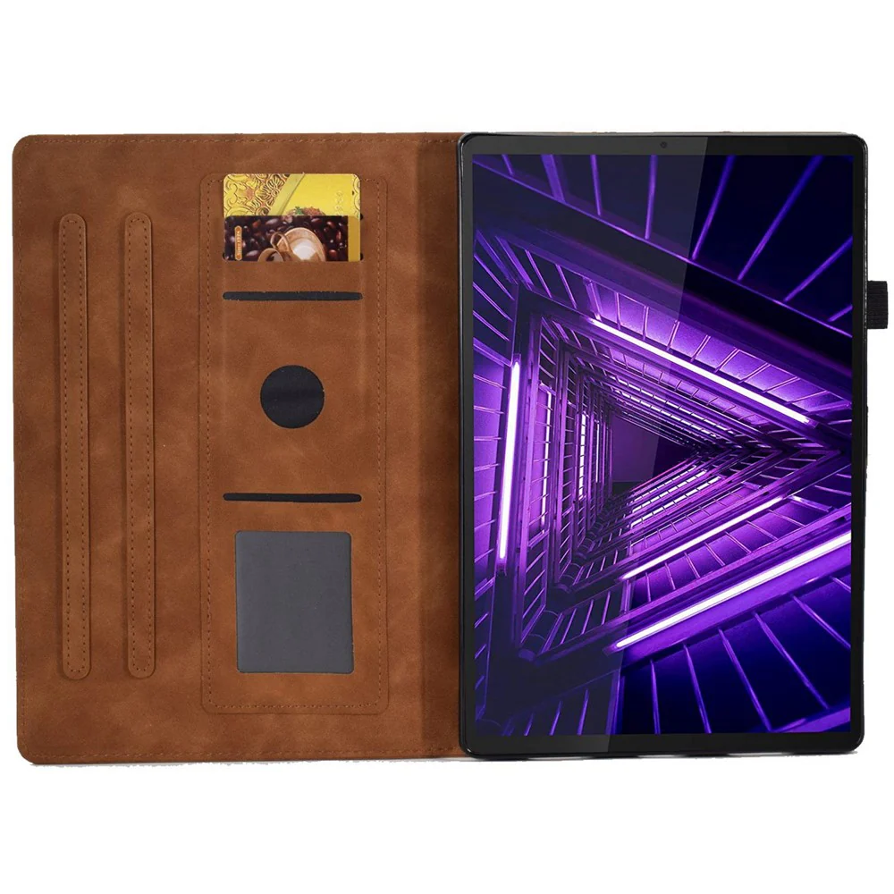 For Lenovo Tab M10 Plus Auto Sleep / Wake Up Smart Tablet Protection Cover Stand Built-in Card Slots Imprinted Pattern Leather Case - Brown - Image 2
