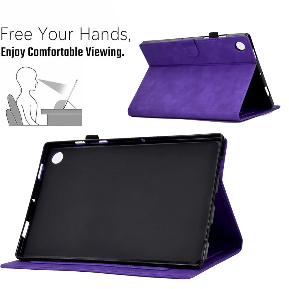 For Lenovo Tab M10 Plus Auto Sleep / Wake Up Smart Tablet Protection Cover Stand Built-in Card Slots Imprinted Pattern Leather Case - Purple - Image 6